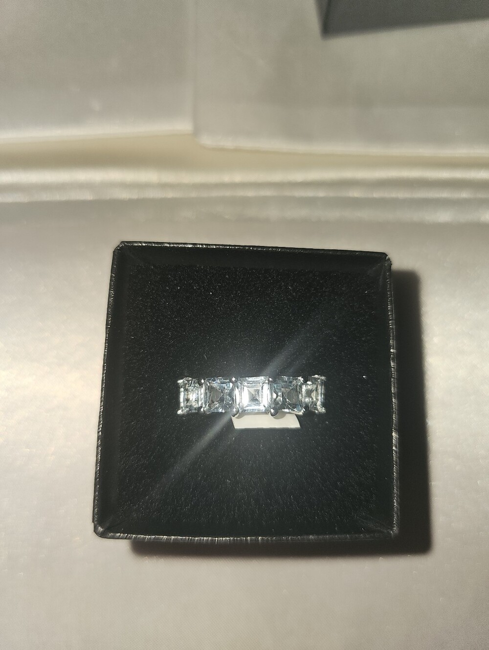 3.75 CTW Blue Topaz Sterling Silver Rhodium Ring Size 7 Square Cut NWT